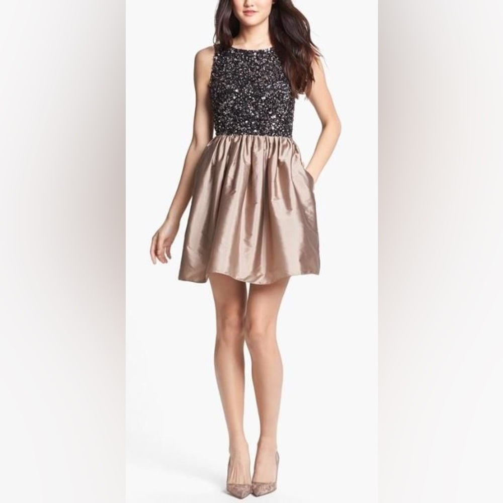ADRIANNA PAPELL Embellished Bodice Fit & Flare Dress SIZE 4
